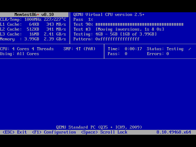 Memtest86+ 8.10: laufender Speichertest (startet unter UEFI ohne Menü)