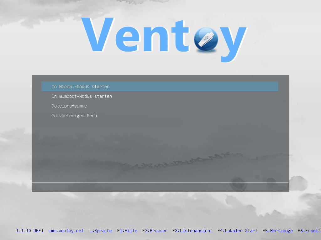 Ventoy-Startart für Windows 11 (Normal/wimboot)