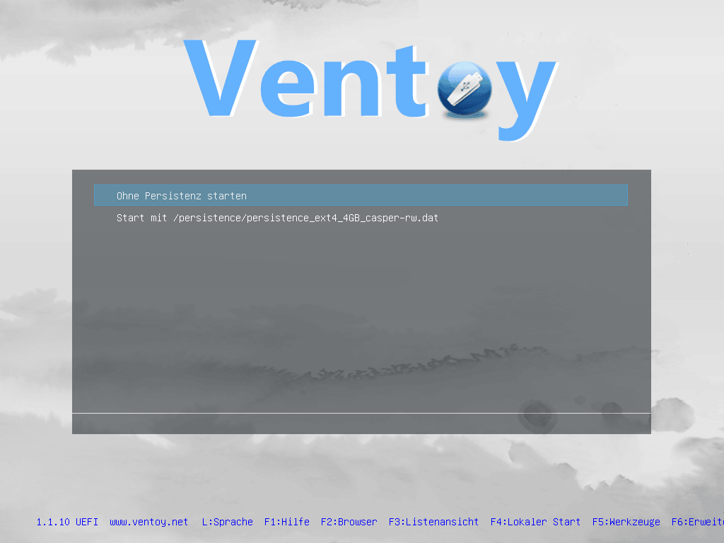 Ventoy-Auswahl der Ubuntu-Persistenz