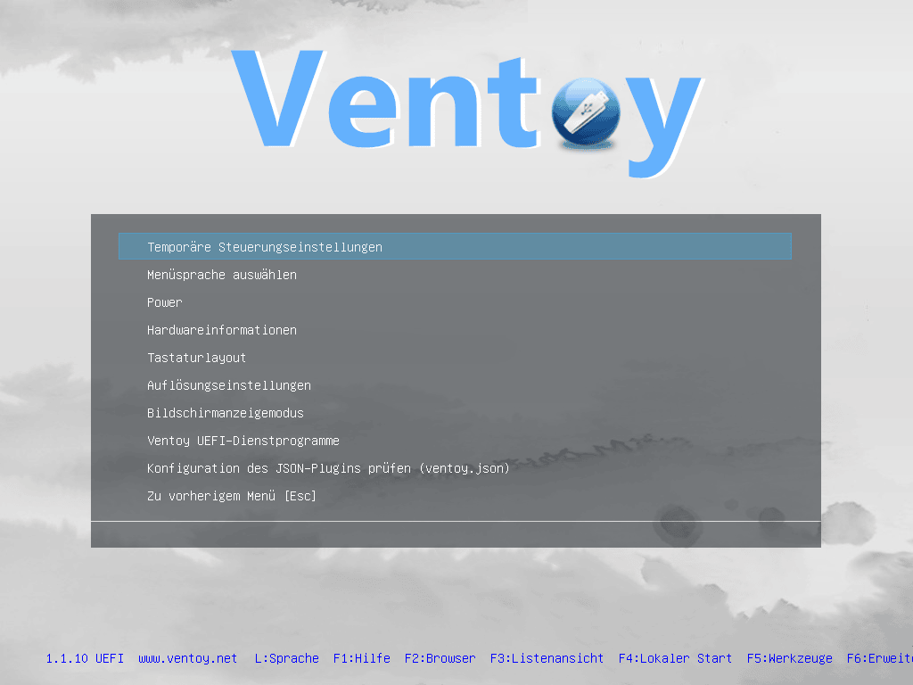 Ventoy-Werkzeugmenü (F5)